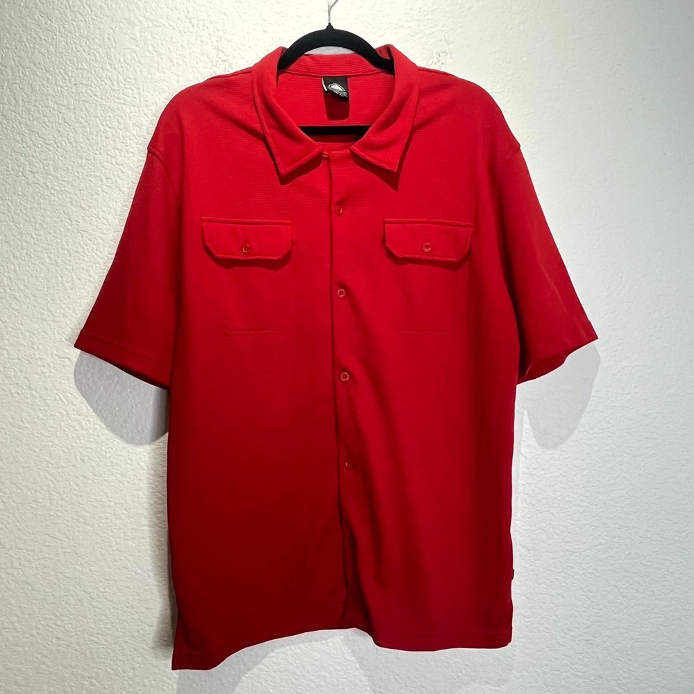 Nike‎ ACG Dri Fit Shirt Mens XL Red Textured Side Slit Button Up Resort Wear